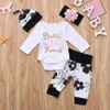 Clothing Sets Spring And Autumn Born Girl Baby Set Flower Letter Printed Jumpsuit Headband Three Piece Romper