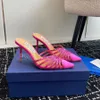 Aquazzura av högsta kvalitet Silk Rhinestone Sandaler Pointy Toes Stiletto High Heels Mules Slipper Luxury Designer Heeled Sandals for Womens