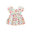 Clothing Sets Kids Girl Dresses Short Sleeve Square Neck Floral Print Ruffled Princess A-Lined Party High Waist Dress