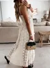 Sıradan Elbiseler 2024 Kadın Dantelli Elbise V Boyun Dantel-up Pamuk Düzenli Uyum Tatlı Maksi Düzensiz Uzunluk Pubsel Tatil Cüppeleri Mujer Boho