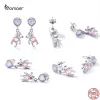 Bracelets bamoer 100% sterling sier love gouddes oreilles pour femmes mignons ours roses pendants boucles d'oreilles fin bijoux en gros en gros