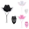 Bérets Roleplay Cowboy Chapeau pour femme Westernstyle Headscarf Bachelorettes Party Costume Travel Cowgirl Bandanas 2pcs