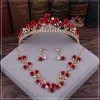 Rose fleur de fleur de mariage rouge Tiara Rhingestone Head Pieds