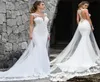 Elegant Sheer Cap Sleeve Lace Mermaid Wedding Dresses 2019 Tulle Applique Sweep Train Summer Beach Wedding Brudklänningar Robes de M6971826