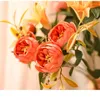 装飾的な花人工シルクビンテージユリ牡丹ブーケダイニングテーブルデコレーションシミュレーション牡丹リリーグリーン植物白い花
