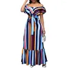 Party Dresses 2024 Luxury Designer Vacation Young Sexy Chiffon Striped Slash Neck Short Sleeve High Wasit Women Long Loose Dress