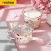 Vinglas i REALME KOREASTIL CUP OF TEA Big Mouth Glass Handle Broken Flower Breakfast Milk