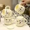 Tasses mignonnes dessins animés tasse de chien avec couvercle et cuillère apparence élevée étudiante lait millier tasse de coeur