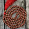 Halsband 8mm naturlig brun rudraksha 108 knut pärlor halsband souvenir emotionell lugnande jasper tacksägelse dag jul glödande
