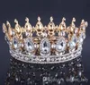 Vintage Altın Başlıklar Düğün Taç Alaşım Gelin Tiara Barok Kraliçe Kral Kraliyet Altın Renk Rhinestone Tiara ve Crown Cheap5342550