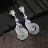 Dangle Earrings天然石リングバックルダブルラグジュアリーS925スターリングシルバーラウンドジェイドペンダントオーナメント