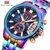 Watches 2020 Rainbow Waterproof Quartz Watch Mens Chronograph Skeletion Steampunk Wristwatch Men rostfritt stål klockband gåva man ny ny