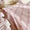 Ensembles de literie Style de princesse française rose 1000tc Ensemble de mariage en coton égyptien en dentelle plissée de couvre-couverture de couvre-lit à lit d'oreiller 4 / 5pcs