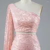 Robes de fête Homecoming Sequin One épaule rose dames robes serrée Graduate Glitter Club Courte soirée Vestido2024