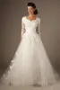 Dresses Country Modest Wedding Dresses 3/4 Sleeves Sweetheart Neck Buttons Back Sashes Western Bridal Gowns Custom Made Couture Custom Mad