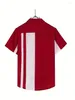 Camisas casuais masculinas 2024 Red Block Block Stripe Graphic Sleeve Sleeve Botão do topo solto Hawaiian para a praia de férias de verão
