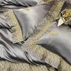 Sängkläder uppsättningar 1400TC mjuk silk bomullsuppsättning broderi sängkläder grön silver röd täcke täcke platt plantor kudde