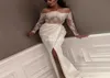 Erstaunliche saudi -arabische Elfenbein Mermaid Abendkleider Langarm 2020 Dubai Kaftan Seite Split Partykleider Robe de Soiree3466473