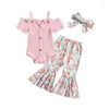 Kleidung Sets Säugling Baby Mädchen Sommerkleidung Daisy Outfit Netter Strick Strampler ausgestattet Hosen Stirnband Set 0 3 6 12 18 24 Monate