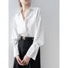 Women's Blouses White Women Tops Shirt 2024 Spring French Style Elegant Commuting Long Raglan Sleeve V-neck Casual Blouse For Office Lady