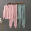 Pantaloni da donna a due pezzi Donne sport in maglia Suit V Magli di maglione da prese per pulire il set di pullover a maglia