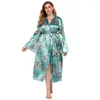 Thuiskleding Satijn Silk Women Wedding Bruidsmeisje Raad Sexy Flower Print Bathrobe Lange Kimono Night Jurk Fashion Dressing Pyjama Vrouw