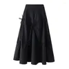 Skirts Women's Long Skirt Black Half Autumn 2024 High Waisted Mid Length A-line Pleated P676