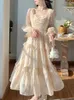 Sukienki na co dzień Vintage Fairy Dress Women Sweet Ruffles High talia Elegancka księżniczka kobieta 2024 Letnia impreza elegancka