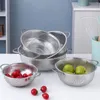 Küchenspeicher 16,5 cm 19,5 cm 22,5 cm 3pcs Edelstahl Mesh Colander Set Korb Multi -Loch über die Spüle Schneidebrett