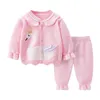 Baby Sleepwear sets de roupas de noite de palhas de pijamas infantis roupas de vestuário de manga cheia de malha de pijama de pijama 240325