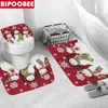 Douchegordijnen Kerstmis 3D Mooie sneeuwpop badkamer gordijn set toiletzitting deksel anti-slip tapijt badmat sets gelukkige jaar