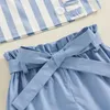 Clothing Sets Infant Toddler Baby Girls 2 Piece Set Square Neck Striped Cami Tops Elastic Waist Shorts With Belt Summer Outfits