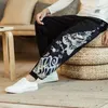 Herrenhosen Baumwolle und Leinen gedruckte Leggings Hose Chinese Retro Harem Lace Jogging Sport Fitness Hip-Hop