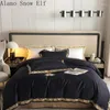 Sängkläder uppsättningar 2024 bomullsskönhet hem sovrum set omslag platt bäddsäng för vuxen edredom kung gåva svart broid