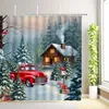 Shower Curtains Christmas Curtain Red Vintage Truck Snowman Xmas Tree Winter Forest Birds Year Rustic Retro Farmhouse Bathroom Decor