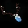 Colliers pendentiels Fashion Bijoux film Charme Ocean Rope Blue Stone Pendants en cuir en cuir Collier Collier