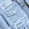 Stijlvolle herenjacks Street Men Diaded Stacked Splicing Slim denim Jacket gescheurd mannelijke casual jean jas 559