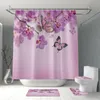 Rideaux de douche Ensemble de rideaux jaune en tissu imprimé floral violet décor de salle de bain