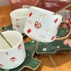 Tassen süßer Weihnachtsmann Kaffeetasse Weihnachtsbaumetucer Set Kawaii Becher Lebkuchen Mann Schneemann Keramik Geschenk