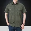 Safari stil militär män bomull kort ärm skjorta streetwear mode sommarlapa överdimensionerade affärsplåt casual toppar 5xl 240326