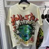 Hellstar T Shirt Designer T قمصان الرسوم البيانية لير ملابس الملابس المحببة مغسولة النسيج الشارع غرافيتي حروف رقائق طباعة عتيقة أسود فضفاضة