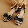 Chaussures habillées phoentin hirondelle mout mary janes lolita tweed tissu talons moyens avec nœud arc plus pompes pour femmes 2024 ft3347