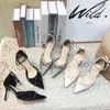 Dress Shoes Spring/Summer Pointed Hollow Water Diamond Bow Tie Single Thin High Heels Banquet Versatile Women's Sandals