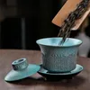 Tasses Saucers Céramique Gaiwan Porcelaine Office Thé tasse Tasse maison simple Glaze Glue Tureen Retro Bol avec couverture chinoise Ensemble