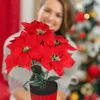 Kwiaty dekoracyjne 4PCS sztuczne poinsettia prawdziwe bukiety dotykowe z liśćmi