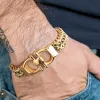 Halskette Armbänder Männer Verknüpfungskette auf Hand Hip Hop Armband Edelstahl Golden Kette Stahlarmband Schmuckgeschenke für Männer Accessoires