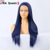 Style long bleu foncé grandes femmes fibres chimiques perruques 13x4 dentelle avant de haute qualité lacets à haute température perruques wig sans glue