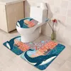 Bath Mats 3 Pieces Bathroom Rugs Set Non Slip & Absorbent Dreamlike Ocean Cute Whale Cartoon Style Durable Contour Rug Toilet Lid