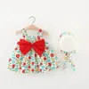 03 ans Robes de bébé d'été Fashion Imprimé Bow Floral Bow Princess Robe Sunhat 2pcs Set Born Infant Clothes Girl 240322