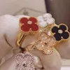 Fanjia High Lucky Clover Women's Precision Edition Natural White Fritillaria Red Jade Marrow Full Diamond Ring Color Conservation